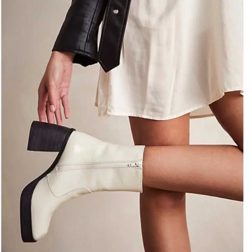 Free People Cream Ankle Boots with Black Heel